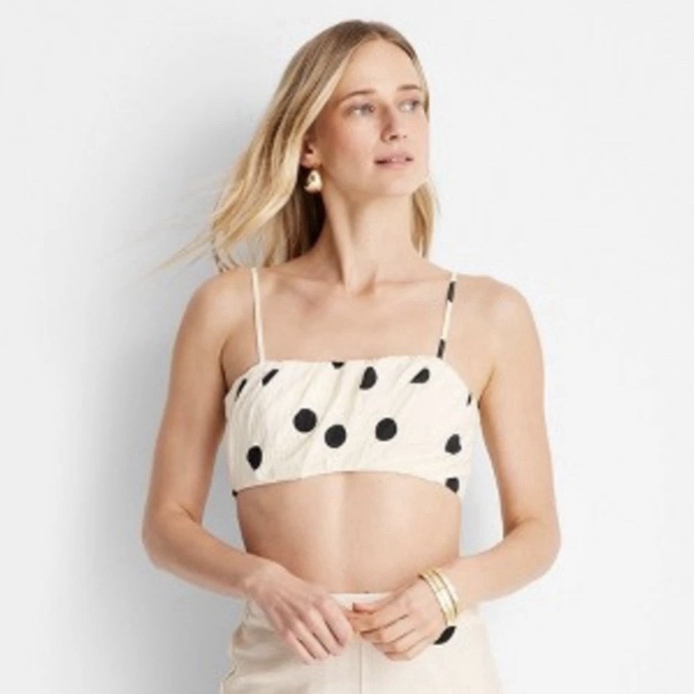 Future Collective Jenny K Lopez Strappy‎ Crop Top Women's XXS Cream Polka Dots